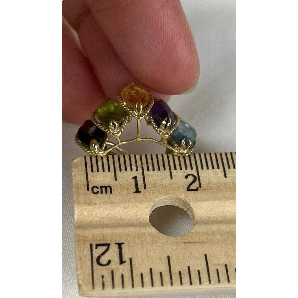 PTJ 14k YELLOW‎ GOLD GARNET, PERIDOT, BLUE TOPAZ, AMETHYST & TOPAZ HOOP EARRINGS